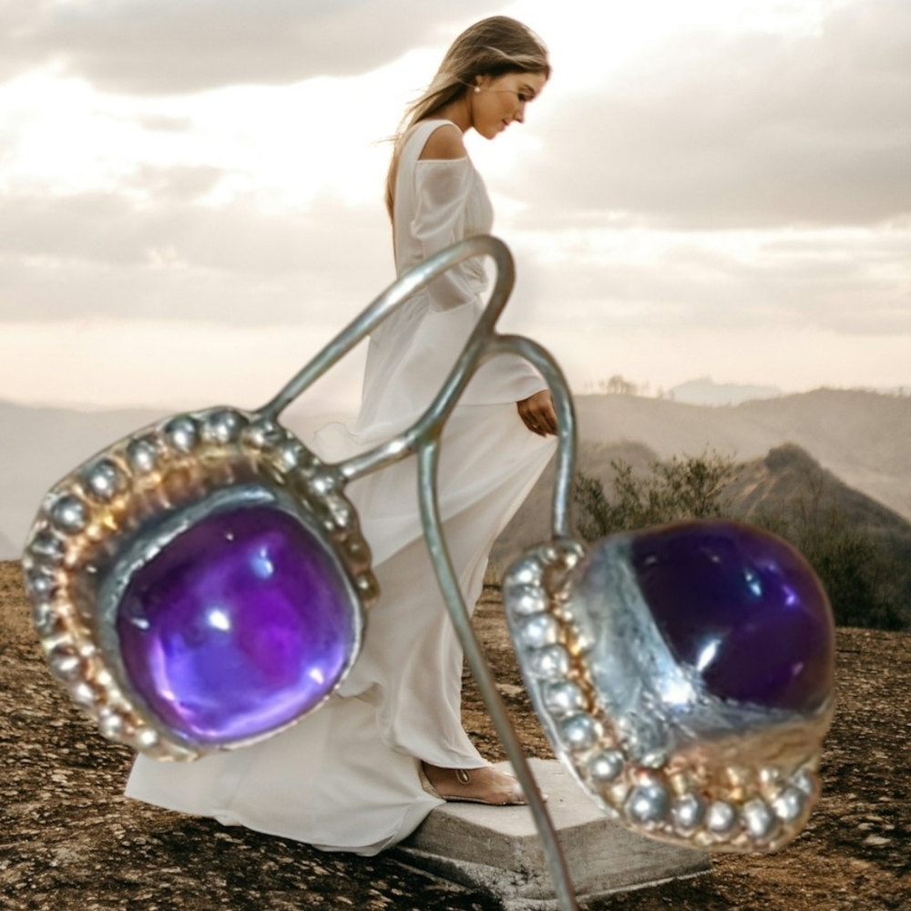 Heirloom estate amethyst silver earrings hand crafted